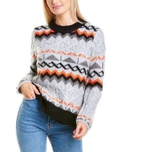 Magaschoni • chunky sweater fair isle Scandi cable knit orange grey black ski